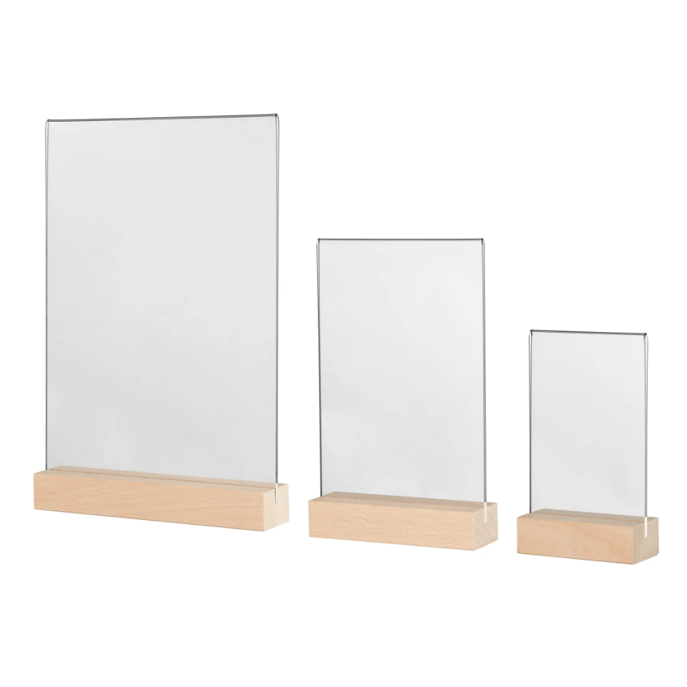 [VKWBH A6 RP Sta] Bildträger mit Holzsockel (A6, Recycled plexiglass for paper inlay, Standard)