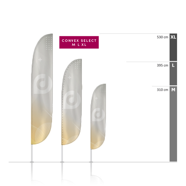 [SVBoFaSECx 600x2600 M SP Bs Sta] Beachflag Select - Convex (Struktur + Druck, 600x2600 M, Einseitiger Druck, ohne (für Inneneinsatz), Quadratisch (Stahl), Standard)